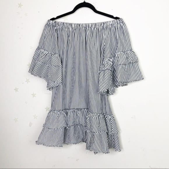 Zara off the shoulder striped tunic dress - Picture 7 of 12